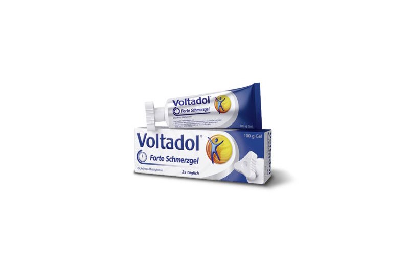Voltadol-ForteSchmerzgel.jpg Tube Voltadol Forte Schmerzgel mit Verpackung, betont schmerzlindernde Eigenschaften und Anwendungshinweise.